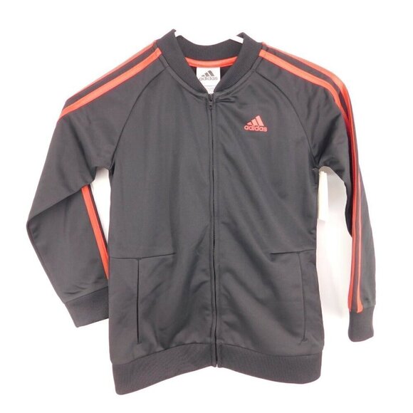 Adidas Track Jacket Kids Sz 7 Black Red Large Logo Boys Girls Full Zip - Picture 3 of 7